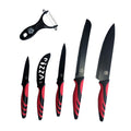 Cuchillos de Cocina Profesionales y Pelador 6 Piezas Antiadherente de Acero Inoxidable Rojo